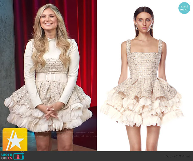 Bronx and Banco Catalina Beaded Fit-&-Flare Ruffle Mini Dress worn by Nikki Novak on Access Hollywood
