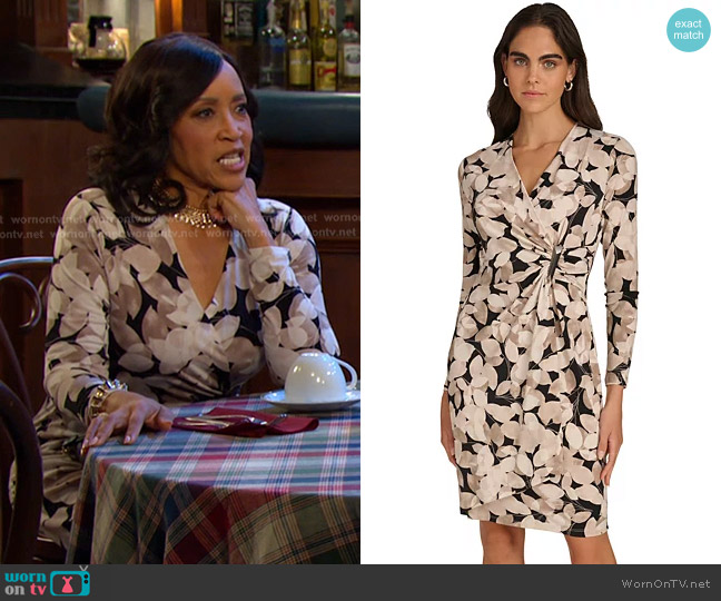 Calvin Klein Printed Surplice-Neck Sheath Dress worn by Paulina Price (Jackée Harry) on Days of our Lives