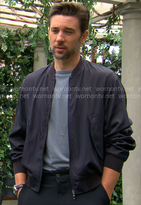 Cane’s navy bomber jacket on The Young and the Restless