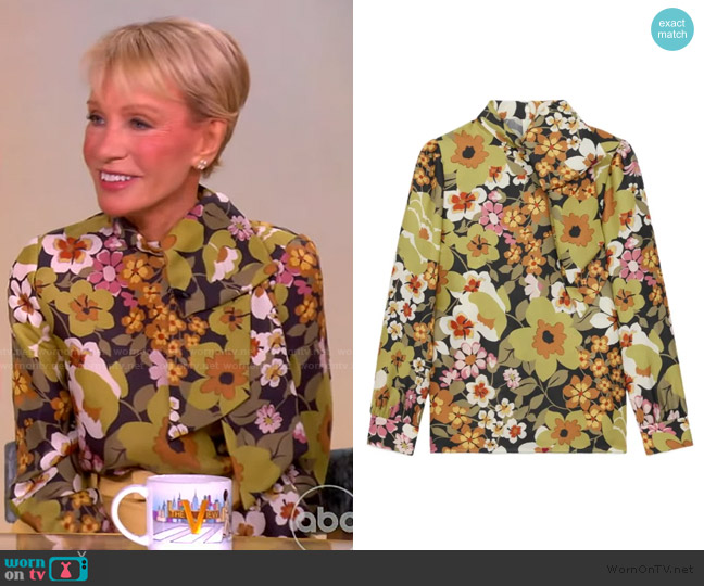 Celine Lavalliere blouse with bow in silk organza worn by Barbara Corcoran on The View