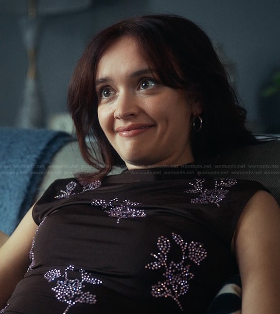 Cherry’s black floral sequin top on The Girlfriend