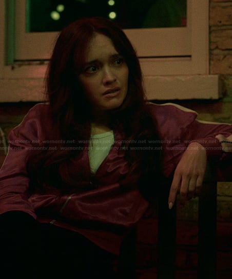 Cherry’s pink sleeve stripe jacket on The Girlfriend