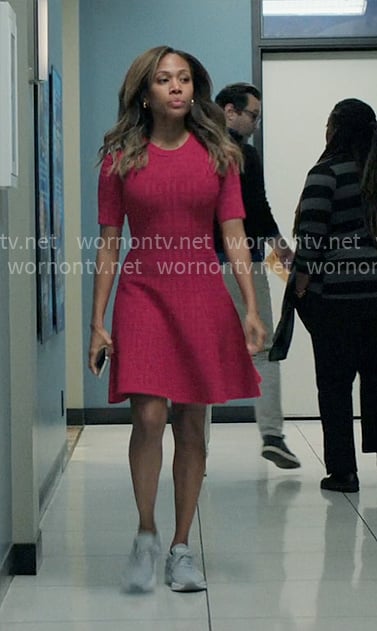 Chris’s pink monogram dress on The Morning Show