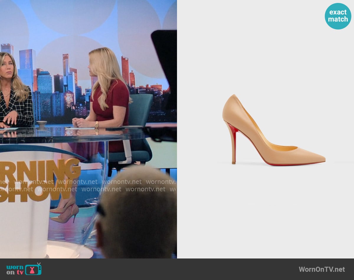Christian Louboutin Apostrophy Leather Pointed Red-Sole Pumps worn by Bradley Jackson (Reese Witherspoon) on The Morning Show