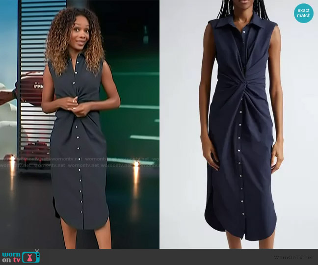 Cinq a Sept Catalina Sleeveless Midi Shirtdress in Navy worn by Zuri Hall on Access Hollywood