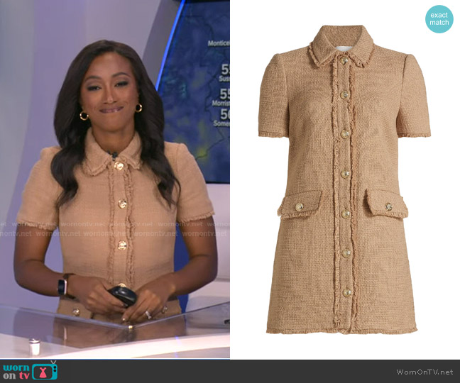 Cinq a Sept Pammy Cotton Tweed A-Line Minidress in Brown Sugar worn by Brittany Bell on Good Morning America
