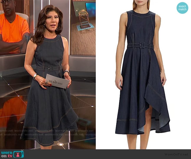 Cinq a Sept Zelda Denim Belted Midi-Dress worn by Julie Chen on Big Brother