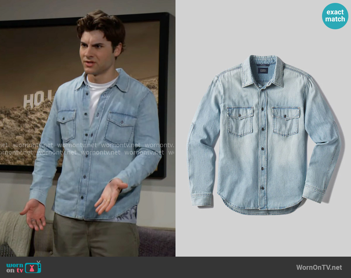 Citizens of Humanity Cairo Denim Utility Shirt in Tempo worn by Remy Pryce (Christian Weissman) on The Bold and the Beautiful