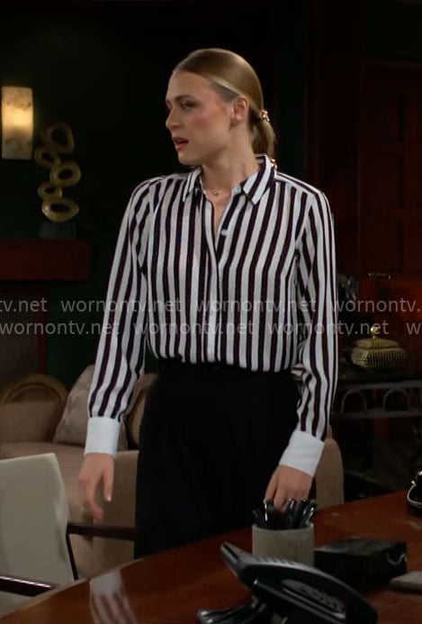 Claire’s striped button down shirt on The Young and the Restless