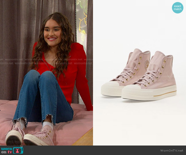 Converse Chuck Taylor All Star Lift Platform Tailored Lines Sneakers in Flush Stone worn by Arianna Horton (Marissa Reyes) on Days of our Lives