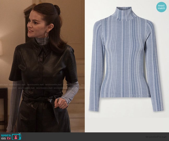Cordova Sol ribbed stretch-jersey turtleneck top worn by Mabel Mora (Selena Gomez) on Only Murders in the Building