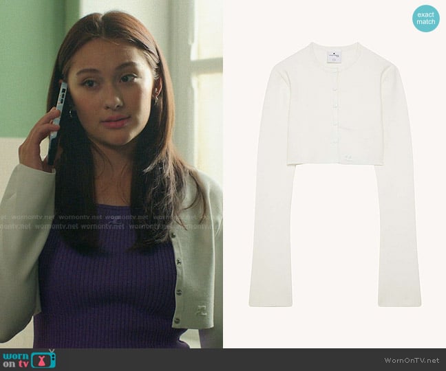 Courrèges Milano Knit Cropped Cardigan in Heritage White worn by Belly Conklin (Lola Tung) on The Summer I Turned Pretty