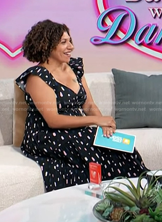 Damona’s black printed ruffle dress on Access Hollywood