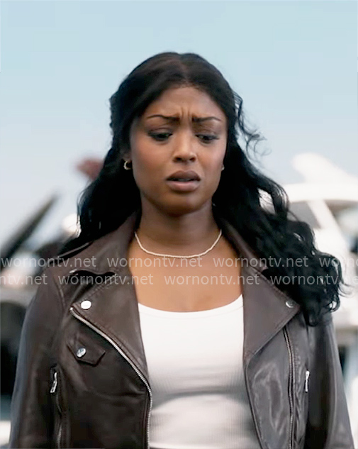 Daphne’s cropped leather jacket on High Potential