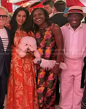 Deborah Roberts’s jacquard feather trim top and pants on Today