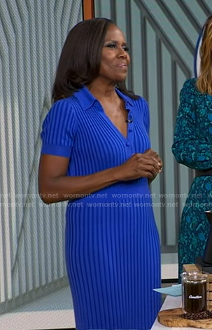 Deborah’s blue ribbed polo dress on Good Morning America