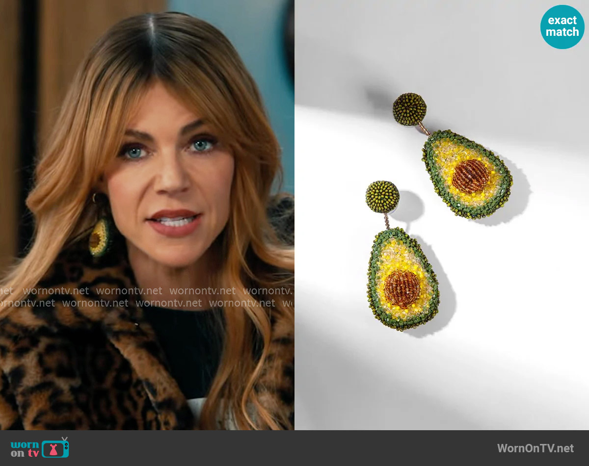 Deepa Gurnani Avocado Earrings worn by Morgan Gillory (Kaitlin Olson) on High Potential