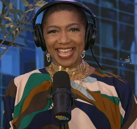 Deja Vu’s abstract print dress on Live with Kelly and Mark