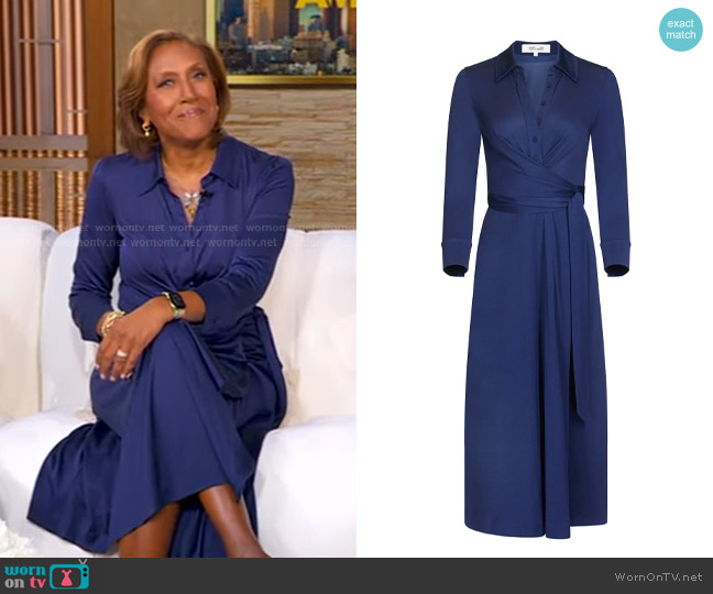 Diane von Furstenberg Sana Dress in Classic Navy worn by Robin Roberts on Good Morning America