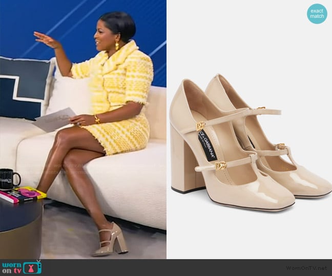 Dolce & Gabbana DG 105 patent leather Mary Jane pumps worn by Tamron Hall on Tamron Hall Show