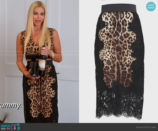 Dolce & Gabbana Leopard-Print Insert Lace Midi Skirt worn by Alexia Echevarria (Alexia Echevarria) on The Real Housewives of Miami