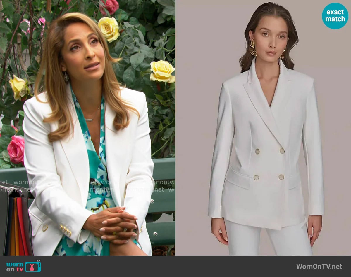 Donna Karan Double Breasted Blazer in Cream worn by Lily Winters (Christel Khalil) on The Young and the Restless