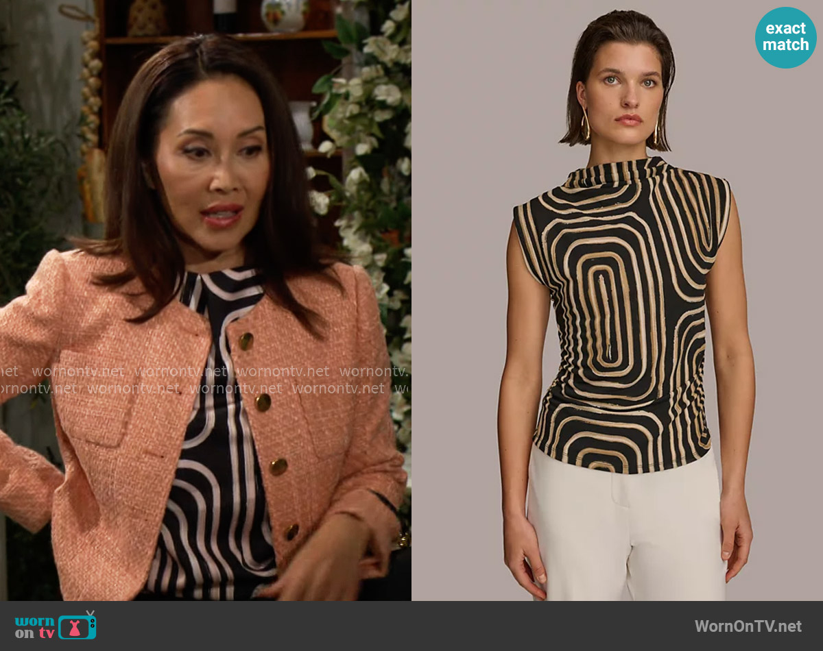 Donna Karan Mock-Neck Sleeveless Blouse worn by Li Finnegan (Naomi Matsuda) on The Bold and the Beautiful