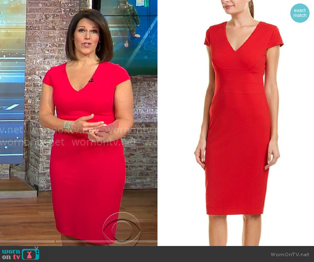 Donna Morgan Cap Sleeve Stretch Crepe Sheath Dress worn by Dana Jacobson on CBS Mornings