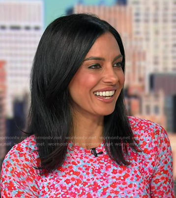 Dr. Tara Narula’s pink print long sleeve dress on Good Morning America