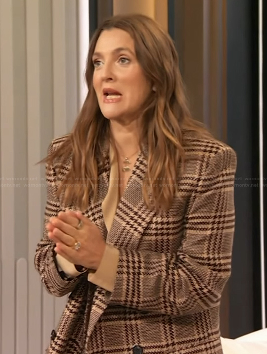 Drew’s plaid double breasted blazer on The Drew Barrymore Show