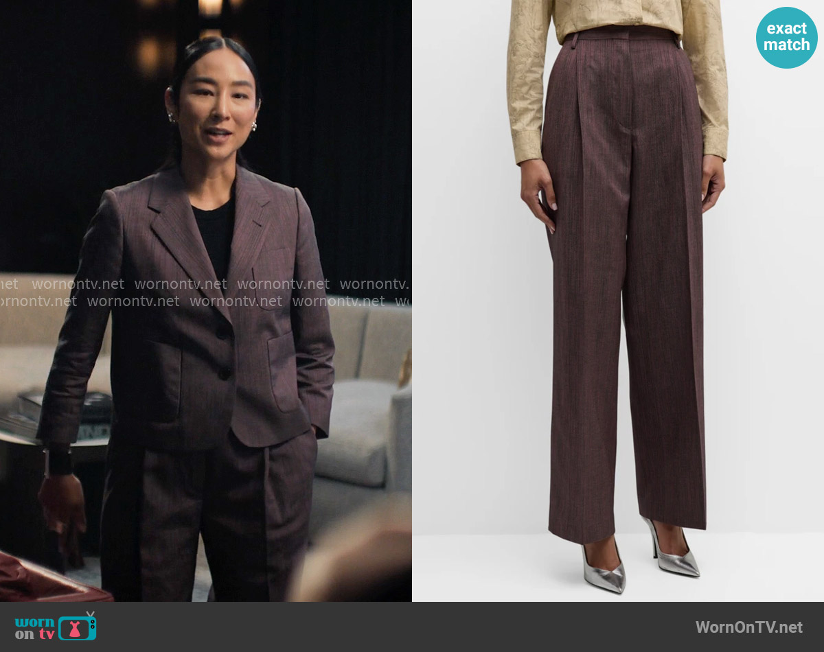 Dries van Noten Portia Pleated Straight-Leg Pants worn by Stella Bak (Greta Lee) on The Morning Show