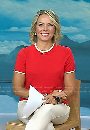 Dylan’s red conrast trim short sleeve sweater on Today