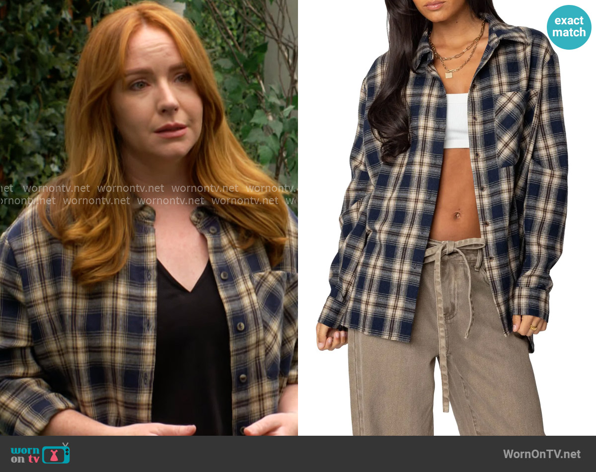 Edikted Plaid Flannel Button-Up Shirt worn by Mariah Copeland (Camryn Grimes) on The Young and the Restless