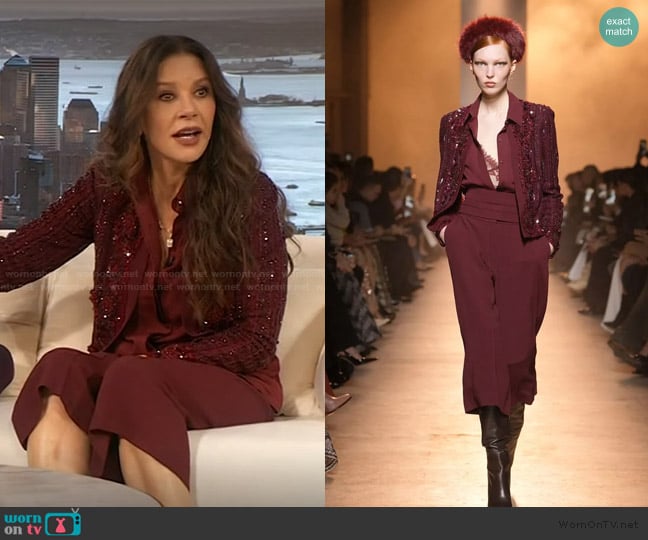 Elie Saab 2025 Fall Winter Collection worn by Catherine Zeta-Jones on The Drew Barrymore Show