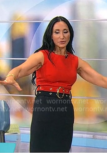 Elizabeth Werner’s red and black belted dress on CBS Mornings