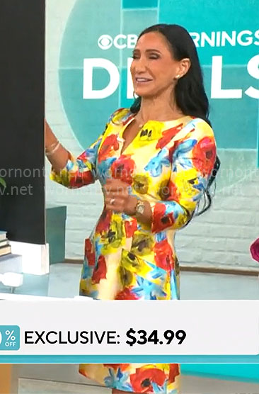 Elizabeth Werner’s yellow floral dress on CBS Mornings