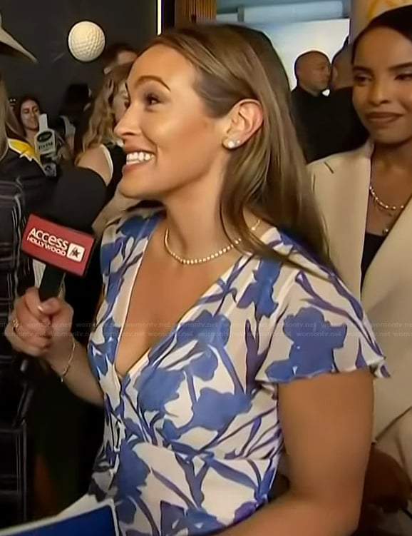 Emily’s blue floral print dress on Access Hollywood