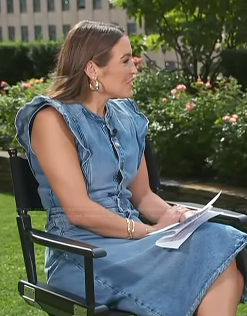 Emily’s denim ruffle sleeve dress on Access Hollywood
