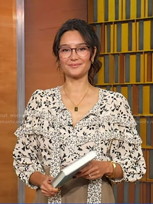 Emma Heming Willis’s white floral tie neck blouse on Good Morning America