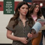 Erin’s green printed ruched dress on My Life with the Walter Boys