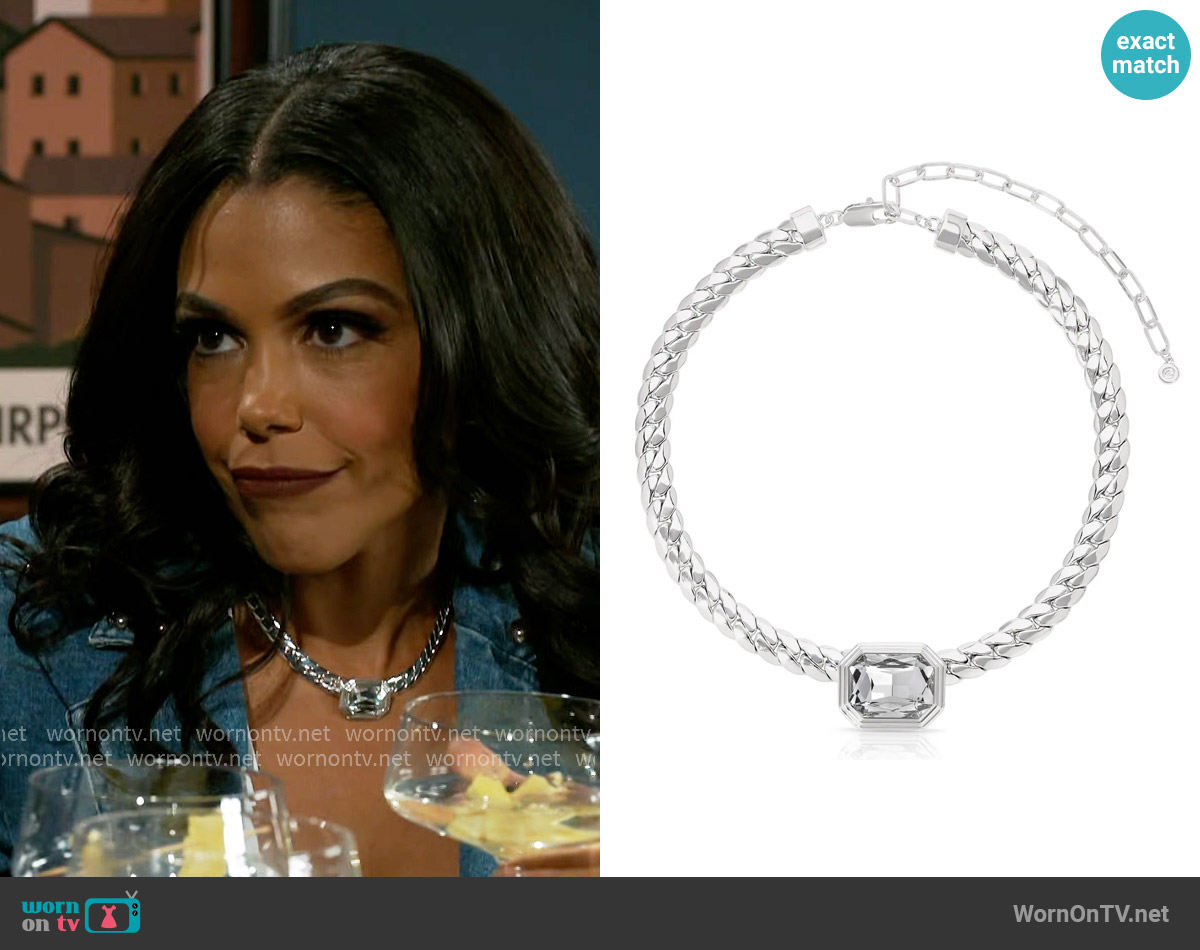 Ettika Deco Crystal Statement Cuban Chain Necklace worn by Dani Dupree (Karla Mosley) on Beyond the Gates