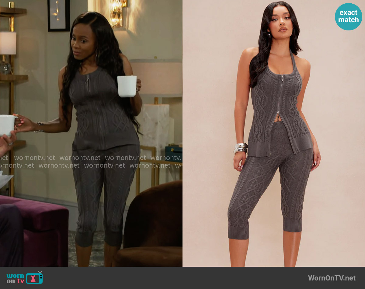 Fashion Nova Janice Sweater Pant Set in Grey worn by Hayley Lawson (Marquita Goings) on Beyond the Gates