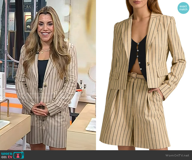 Favorite Daughter The Miranda Pinstripe Blazer in Beige/ Navy Stripe worn by Brittany Talarico on Today