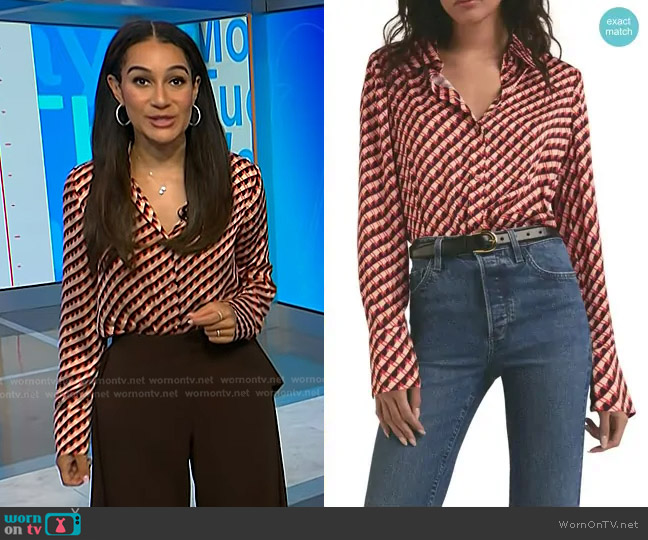 Favorite Daughter The Take Me Seriously Bodysuit in Retro Rouge Hounds worn by Morgan Radford on NBC News Daily