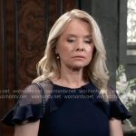 Felicia’s navy sheer-shoulder dress on General Hospital