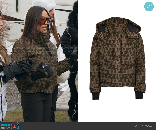Fendi Hooded Coated Canvas-jacquard Ski Jacket worn by Angie Katsanevas on The Real Housewives of Salt Lake City