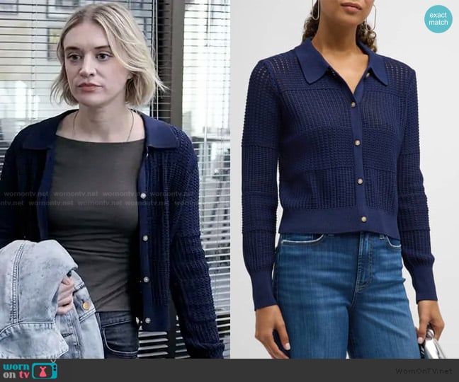 Frame Shrunken crochet cardigan worn by Mare Pritti (Chelsea Frei) on The Paper