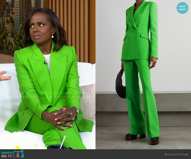 Gabriela Hearst Stephanie Double-breasted Wool-crepe Blazer in Fluorescent Green worn by Deborah Roberts on Good Morning America