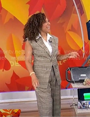 Gabrielle Kerr’s plaid vest and pants set on CBS Mornings