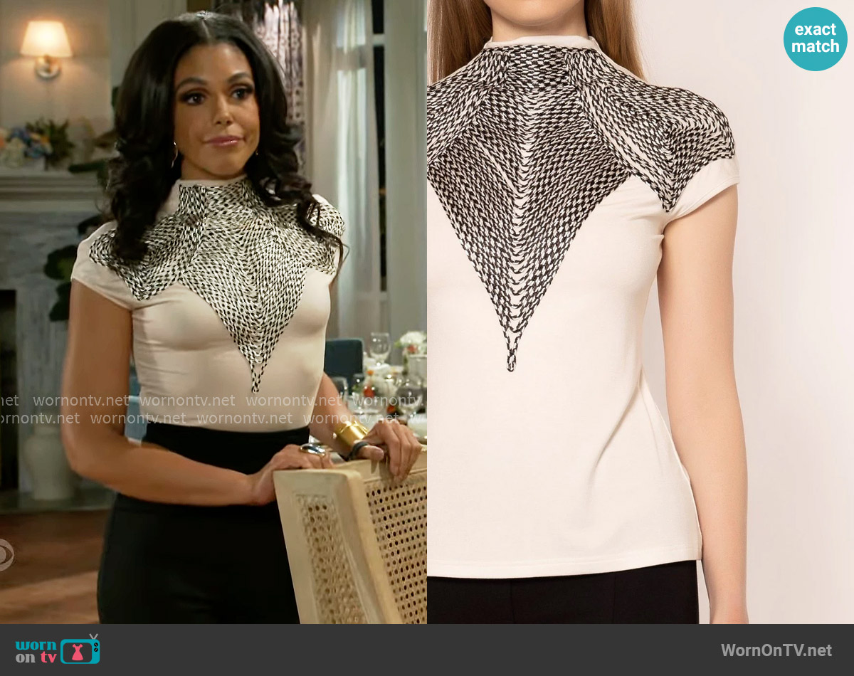 Garcia Cap Sleeve Top with Front Rope Detailing worn by Dani Dupree (Karla Mosley) on Beyond the Gates